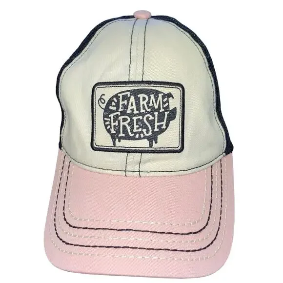 John Deere Farm Fresh Pig Black Pink Hat Mesh Trucker RARE USED Embroidered HTF - Picture 1 of 10